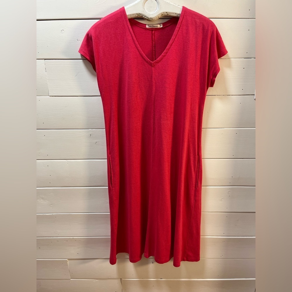 TWO DANES Red Hemp-Cotton Dress with Pockets – Size XS